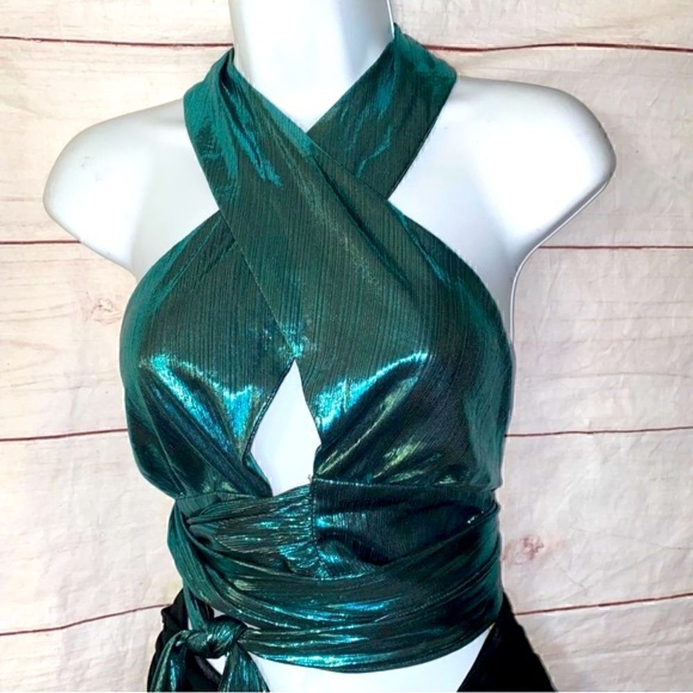 Fashion Nova Wine and Shine Metallic Top | Teal | Medium - Picture 4 of 8